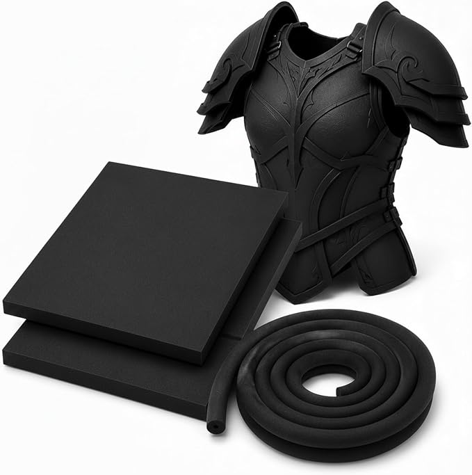 3-Piece EVA Cosplay Foam Kit, Includes 2 Black EVA Foam Sheets and 15mm x 2m