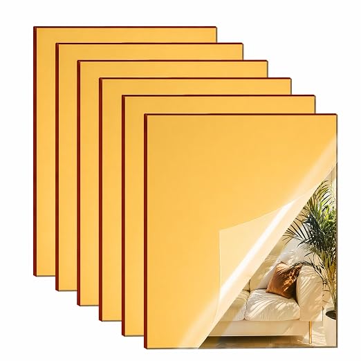 Gold Mirror Acrylic Sheets 12x16Inches, 6 Pack|1/8" Thick, Reflective Acrylic
