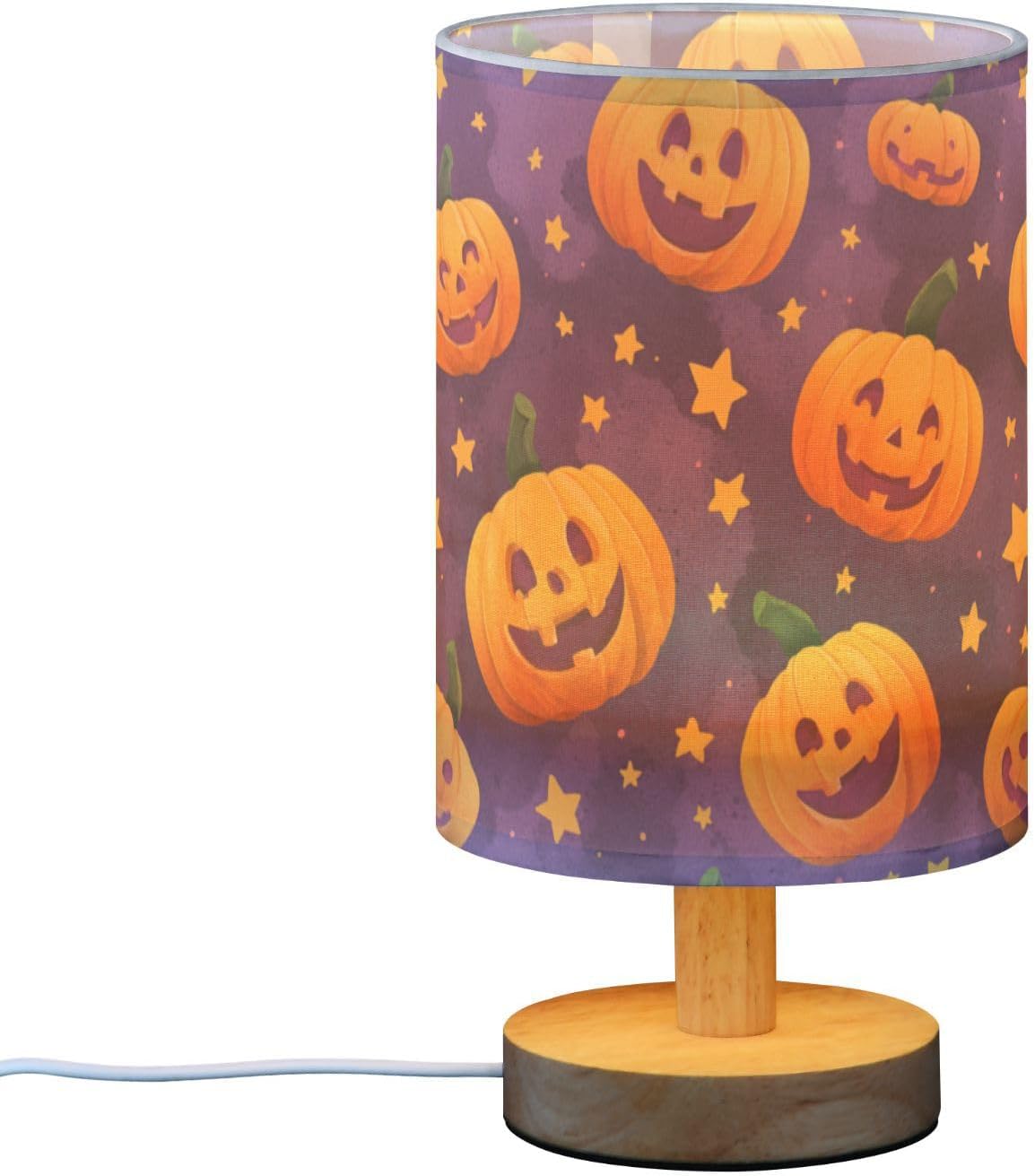 Halloween Evil Pumpkins Table Lamp Bedroom Bedside Night Reading Desk Lamps Cylinder Nightstand Sleeping Light Lamp for Kids Living Room Office Decor