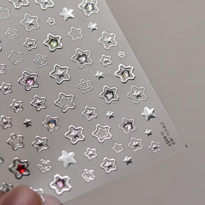 Star Nail Art Stickers Silver Star 5D Embossed Nail Decals