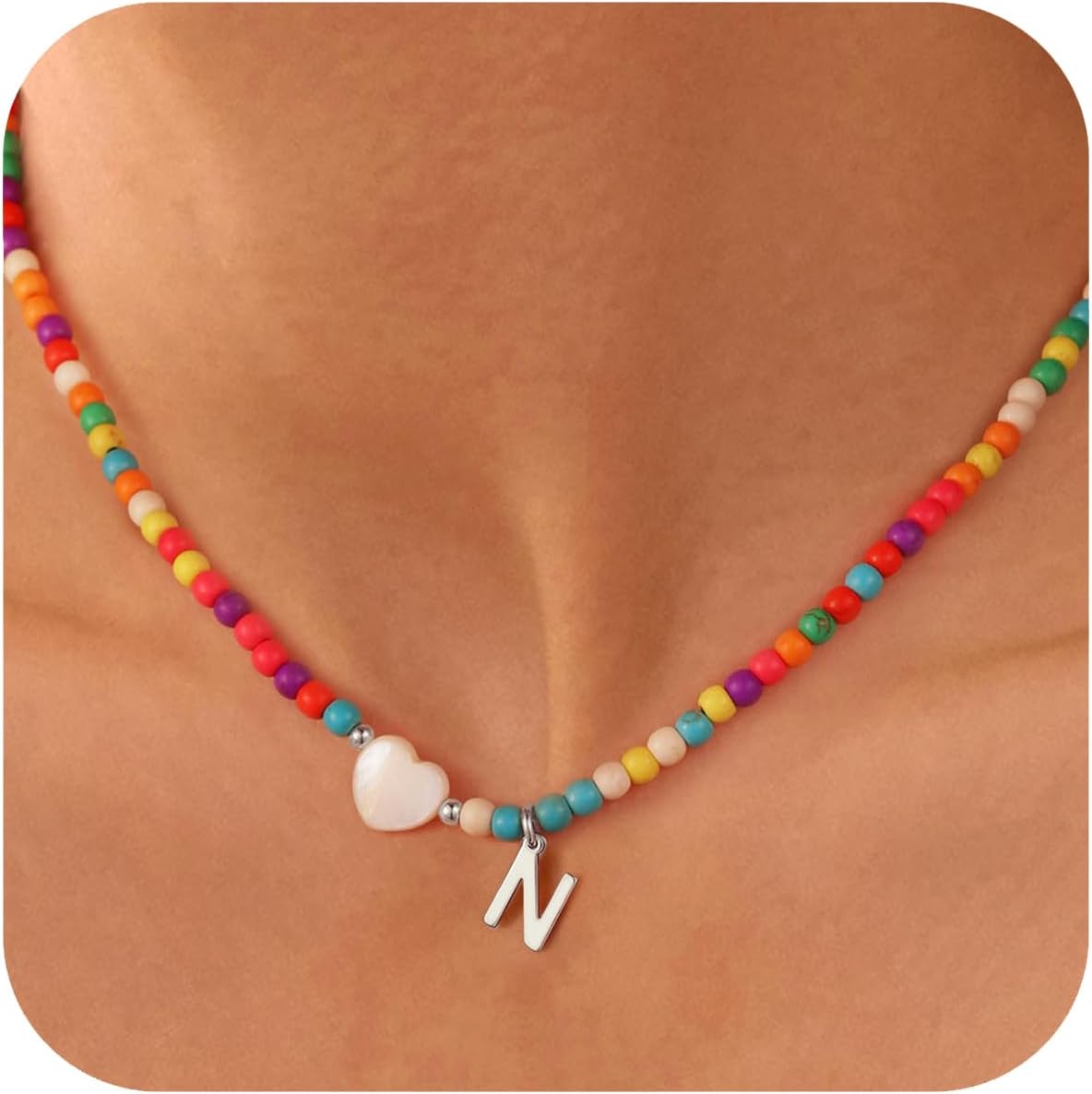 Ursteel Stocking Stuffers for Teen Girls - Trendy Beaded Choker Necklace for Women Teenage Girls, Personalized Letter Initial Necklaces Christmas Gifts for Grandkids