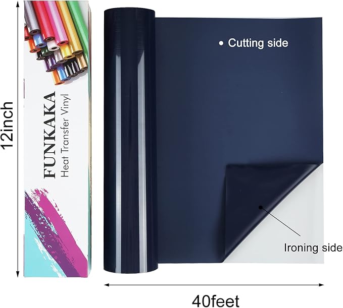 FUNKAKA Navy Blue HTV Heat Transfer Vinyl Rolls, Adhesive Navy Blue HTV Vinyl