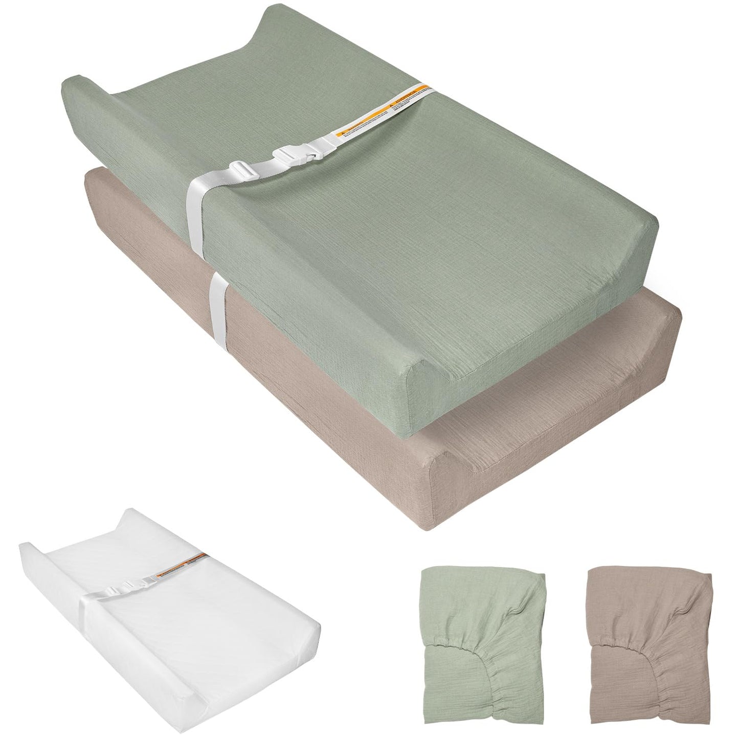 Muslin Baby Changing Pad, 2 Pack Muslin Soft Cotton Covers & Waterproof Lining Foam Diaper Changing Table Pad 32" x 16.6" Mat for Dressers & Table