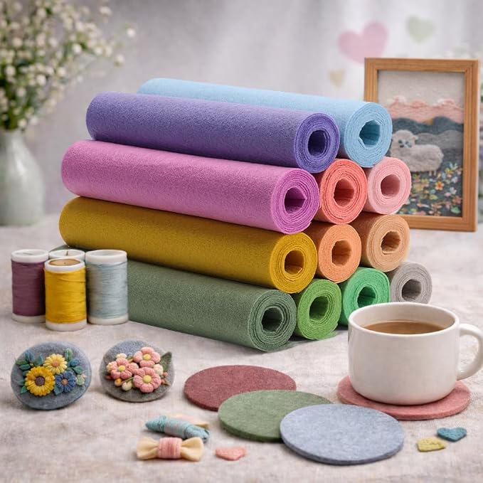 Large Stiff Felt Sheets 8"x35" – 12 Assorted Colors Felt Fabric Bundle Pack