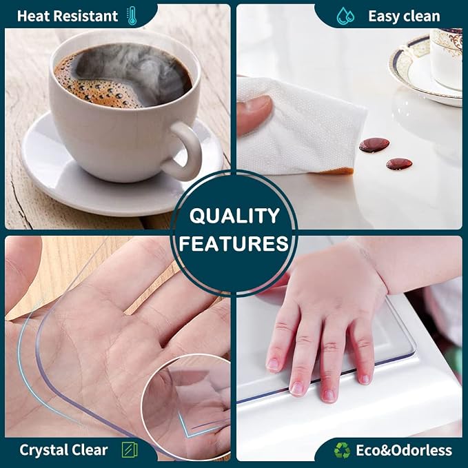 Wadrac Multisize Small PVC Clear Table Cover Top Protector-16x66 inch Heat