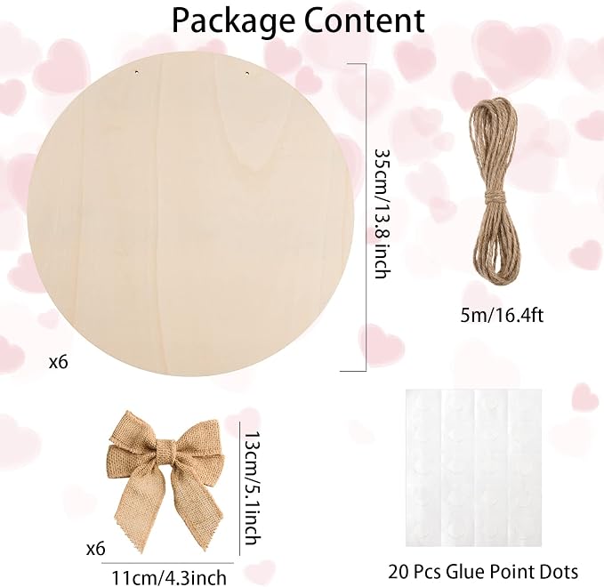 6 Pcs 14 Inch Wood Circles for Crafts Unfinished Wooden Slice Blank Round