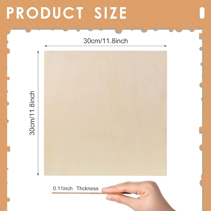 Vicenpal 24 Pcs Basswood Sheets 3 mm Plywood Sheets Unfinished Wood