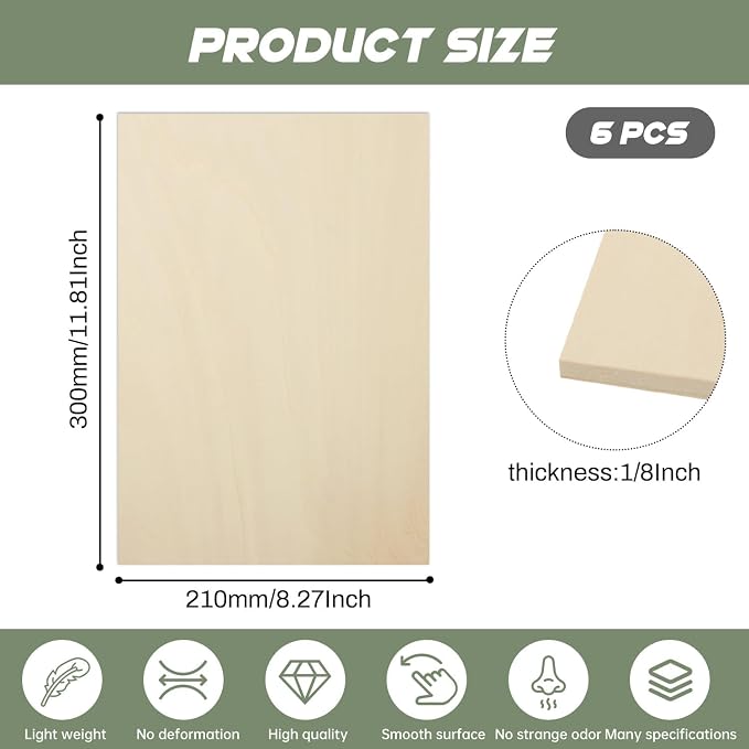 6 Pack Plywood Sheets, Unfinished Wood Boards Blanks