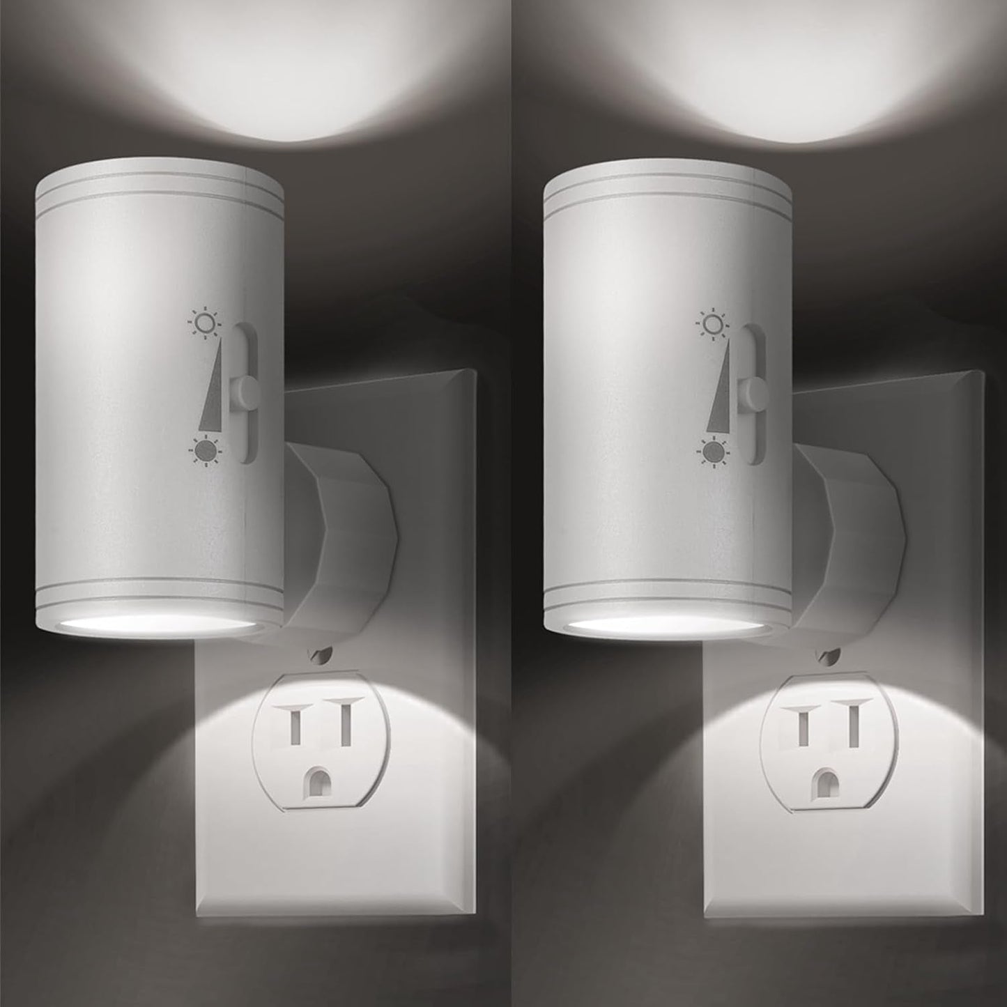 Dimmable LED Night Light Plug into Wall - Adjustable Rotating Lamp with Light Sensor, Auto On/Off from Dusk to Dawn for Bedroom, Hallway, Bathroom 2-Pack