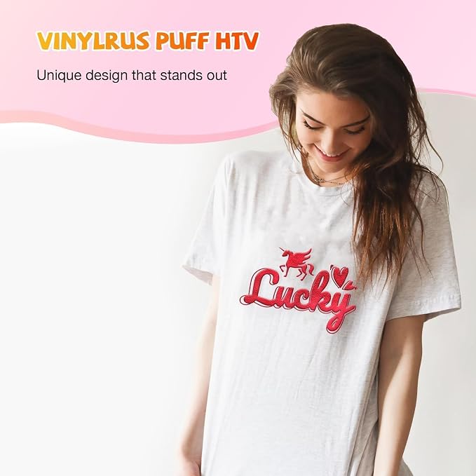 VinylRus Red Puff Vinyl Heat Transfer -12” x 6ft Puffy 3D Iron on Vinyl