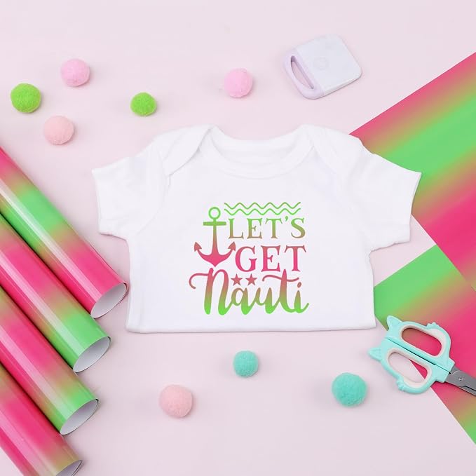 Tintnut Bright Green Pink Gradient Heat Transfer Vinyl, PU HTV Sheets, easy cut