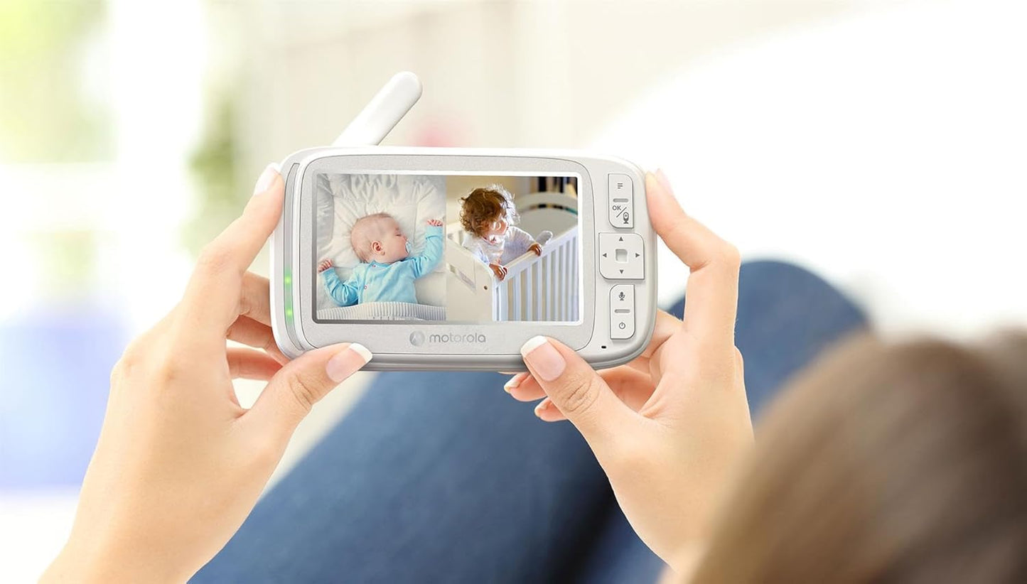 Motorola Nursery VM75 2-Camera Video Baby Monitor, 1000ft Range no WiFi 2.4 GHz Wireless, 5" Screen, 2-Way Audio, Pan/Tilt/Zoom, Room Temp, Lullabies, Night Vision (Renewed)