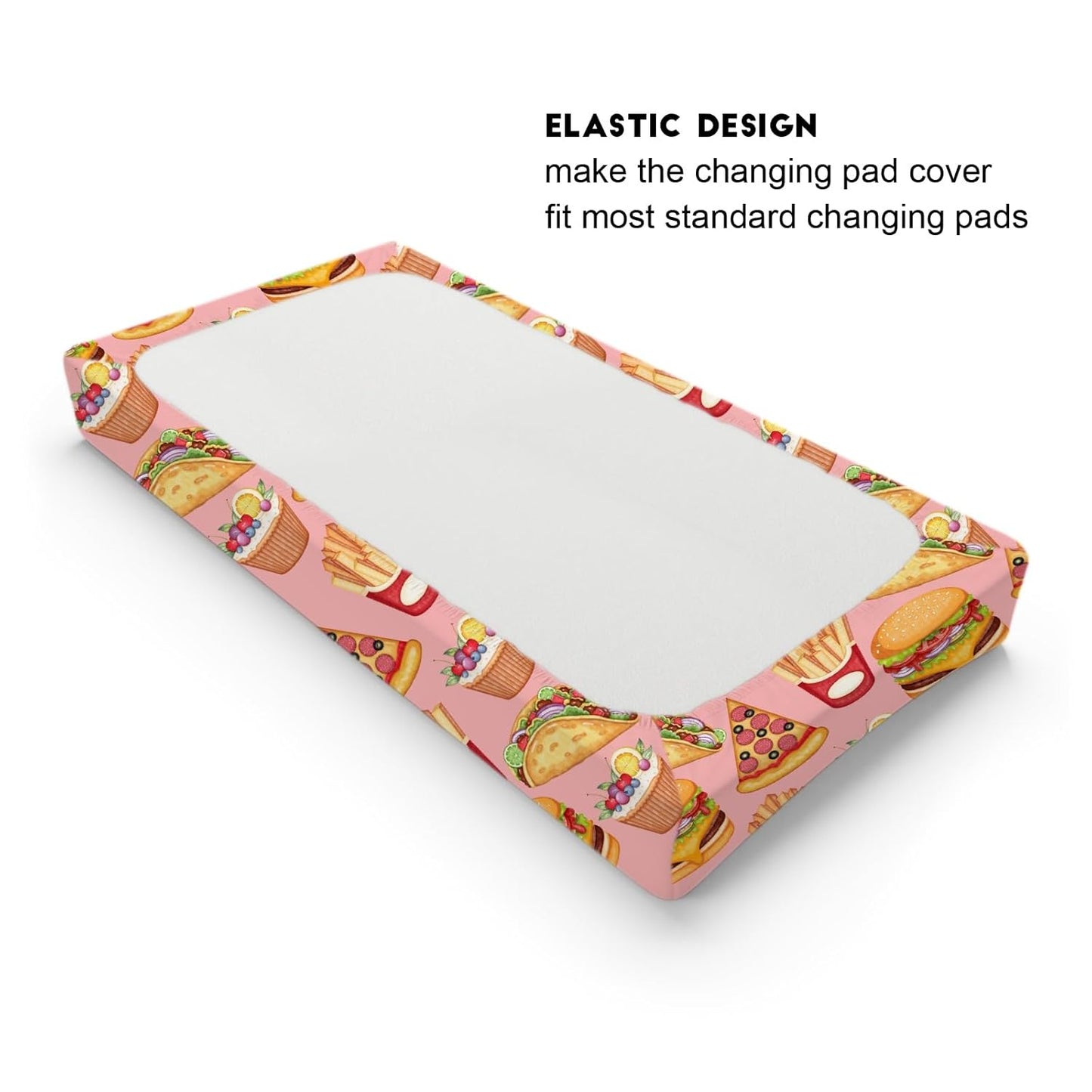 Cute Burger French Fries Cupcake Pizza Baby Changing Table Pad Covers for Baby Boys or Girls 32''x16'' Unisex Fitted Diaper Changing Table Cover Comfort Soft Breathable Nursery Changing Table Mats