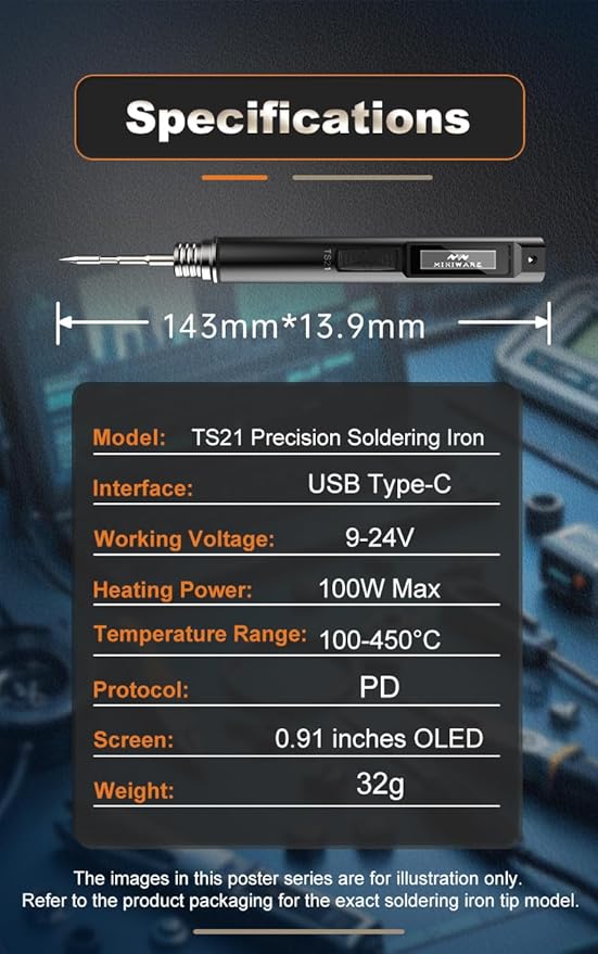 TOOLSAGE Soldering Iron Kit TS21,Front Lighting,3 Seconds Melts Solder,Fast Heating,DC9-24V Max 100W Soldering-Iron Gun with Adjustable Temp 100-450℃,Compatible with 210 type Iron Tips