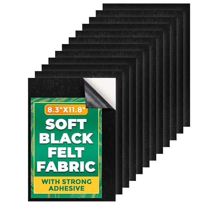 LEGLO Black Felt Sheets 12 Pcs, Sticky-Back A4 Craft Fabric, 8.3 x 11.8 in |