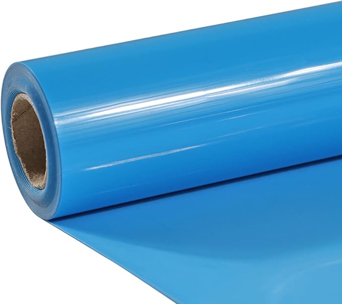 TUMIYA Lake Blue Heat Transfer Vinyl HTV Rolls, Glossy Adhesive Lake Blue HTV