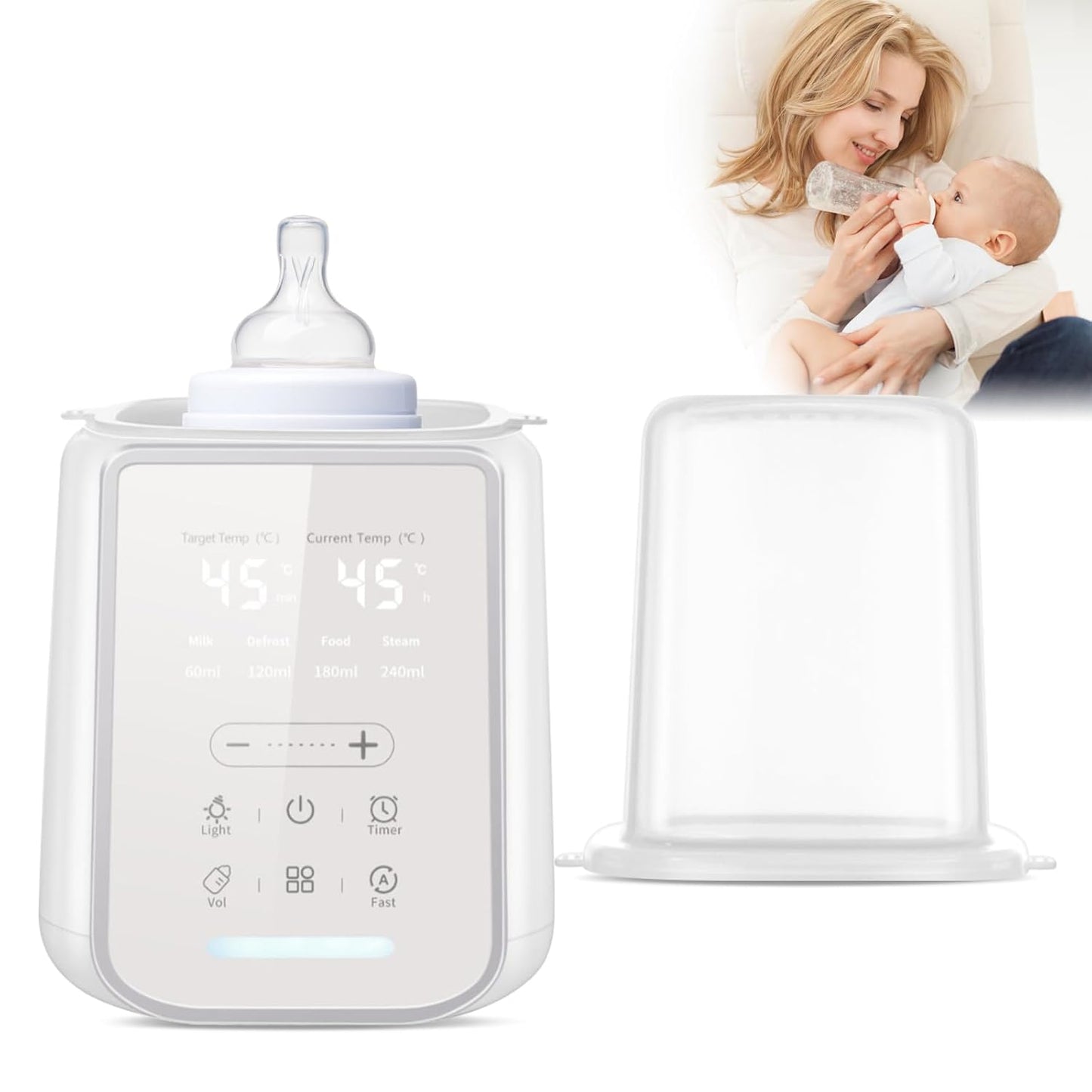 Bottle Warmer, 8-in-1 Fast Baby Milk Warmer with Timer, Smart Temperature Control, Water Bath Technology, Automatic Shut-Off, Bottle Warmers for All Bottles with Thaw Sterilizing Keep Warm