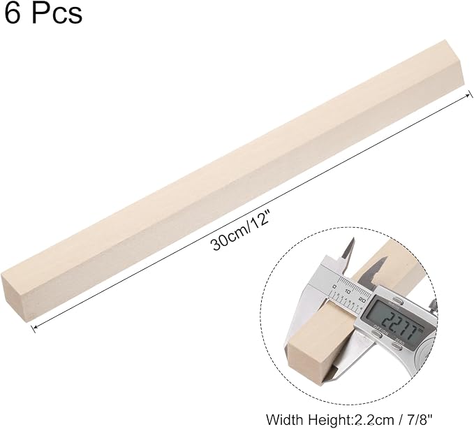 MECCANIXITY 6pcs Wood Sticks, 7/8"x 7/8" x 12" Rectangle Wooden Cube Wood