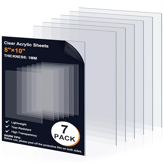 7 Pack 8"×10" Clear Transparent Plexiglass Sheets, 1/25” Thick Plexiglass Sheets