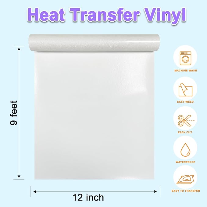 DUEUIOE-Rainbow White Glitter HTV Heat Transfer Vinyl Roll