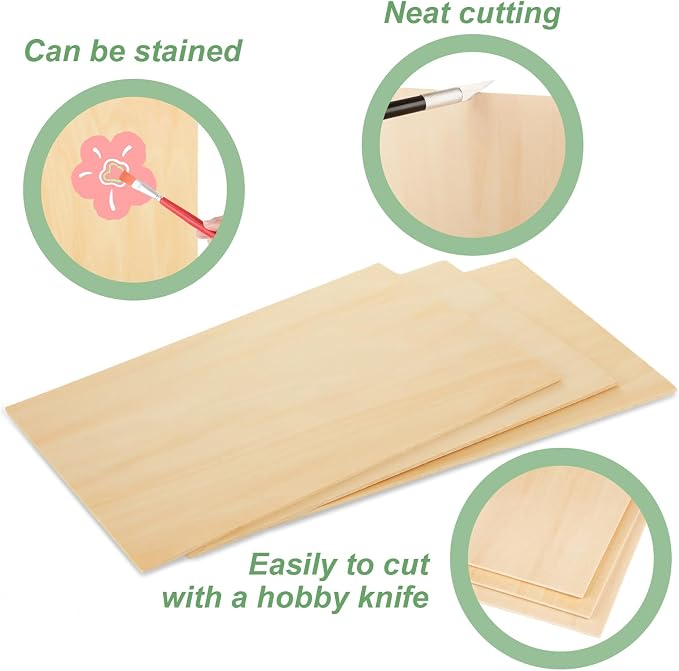 18pcs 12 x 15.7 x 1/8 Inch Plywood Basswood Sheets, 3 mm Unfinished Plywood