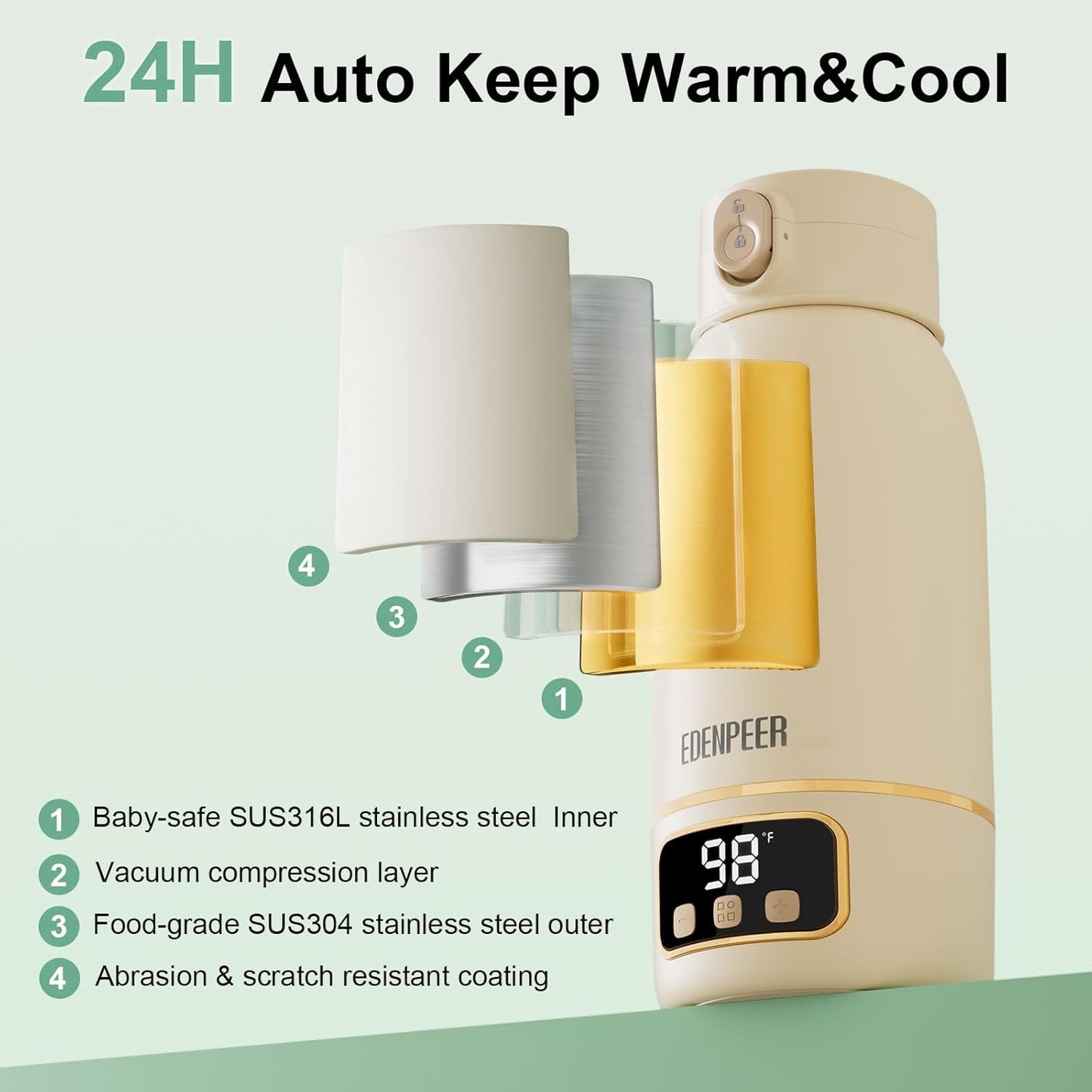 Portable Bottle Warmer for Travel, Formula Warmer On The Go, Milk Warmer for Breastmilk Water Soup, with Fast Heating, 17 OZ to Meet Your All-Day Needs, for Outdoor, Car, Journey