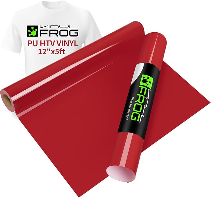 VINYL FROG Red Heat Transfer Vinyl Roll 12" x5ft Matte HTV Vinyl | Red Iron on