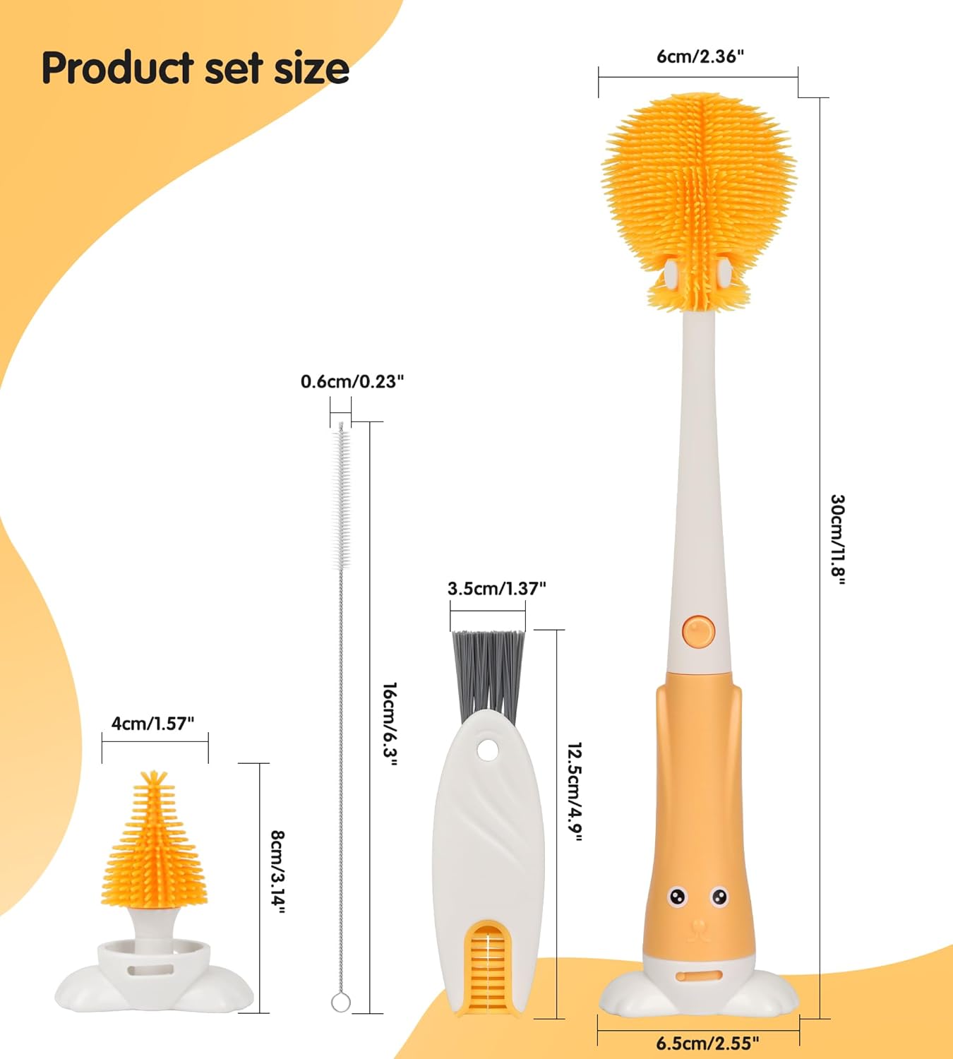 7-in-1 Bottle Cleaner Brush Kit, Long Handle Silicone Baby Bottles Cleaning Brush Set, 360° Flexible Multifunctional Water Bottle Washer for Baby Bottles, Breast Pump, Spout, Nipple & Straw