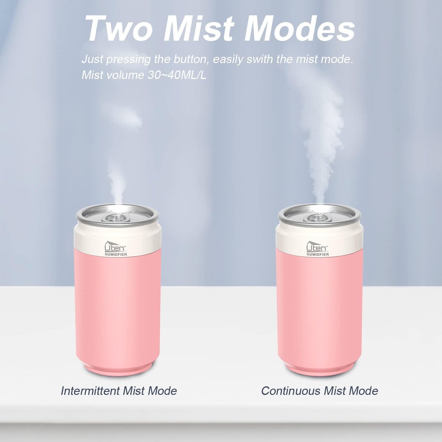 Humidifiers, Humidifier for Bedroom, Can Air Humidifier, Humidifiers for Home and Plants, USB Powered And Battery Powered Portable for Home Office Car Outdoor, 2 Mist Modes, Night Light, Auto-Off