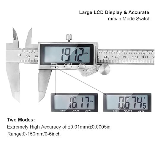 Digital Caliper Measuring Tool, IP54 Waterproof Stainless Steel Vernier Caliper