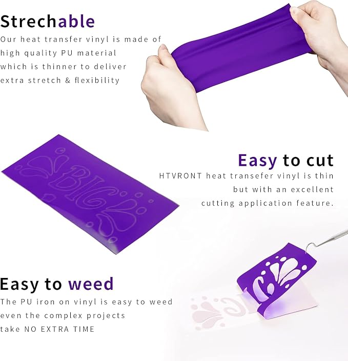 HTVRONT HTV Heat Transfer Vinyl: 24 Pack 12"x12" Purple Iron on Vinyl Sheet |