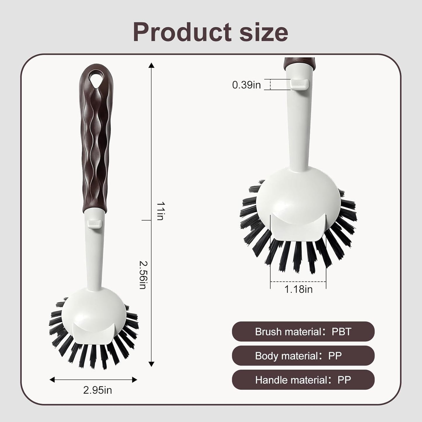 Dish Brush, 2 Pack with Comfortable Handle, with Built-in Scraper, Scrub Brush with Stiff Bristles for Cleaning Dishes, Sink, Pots (Brown)