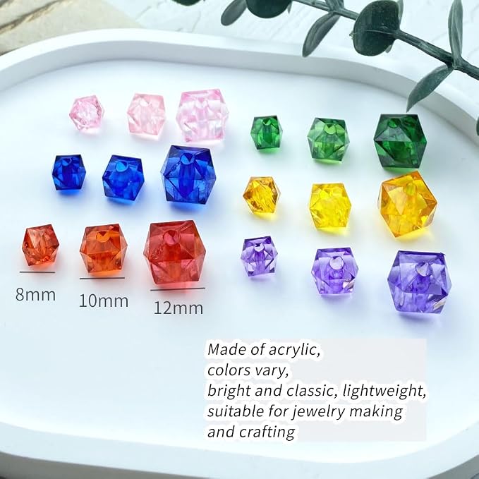 200pcs 10mm Acrylic Cube Faceted Beads Colorful Square Plastic Spacer Beads