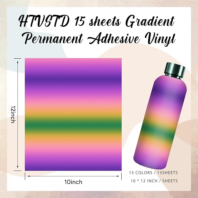 Dark Gradient Permanent Adhesive Vinyl 15 Sheets 12'' x 10'' | Ombre Rainbow