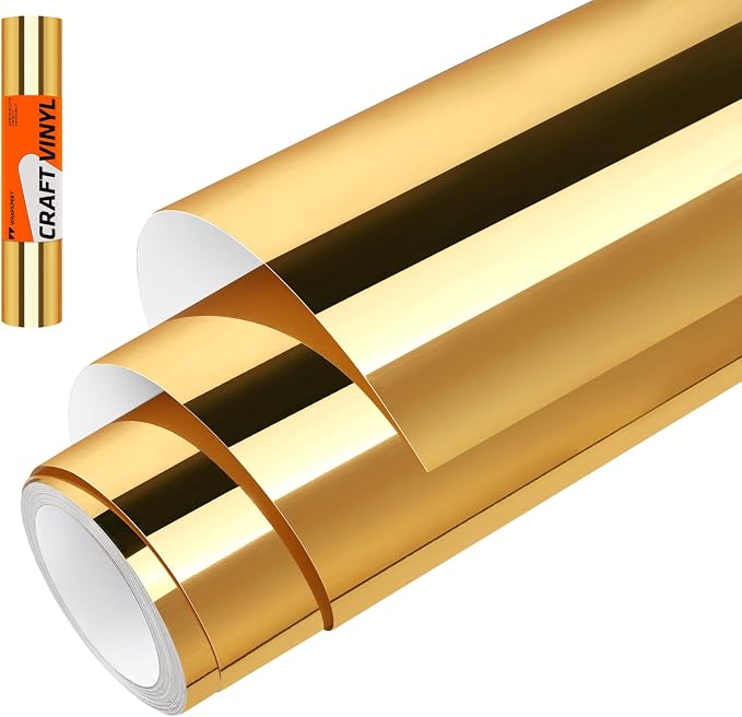 WRAPXPERT Gold Vinyl Chrome, Chrome Mirror Metallic Light Gold Adhesive Vinyl