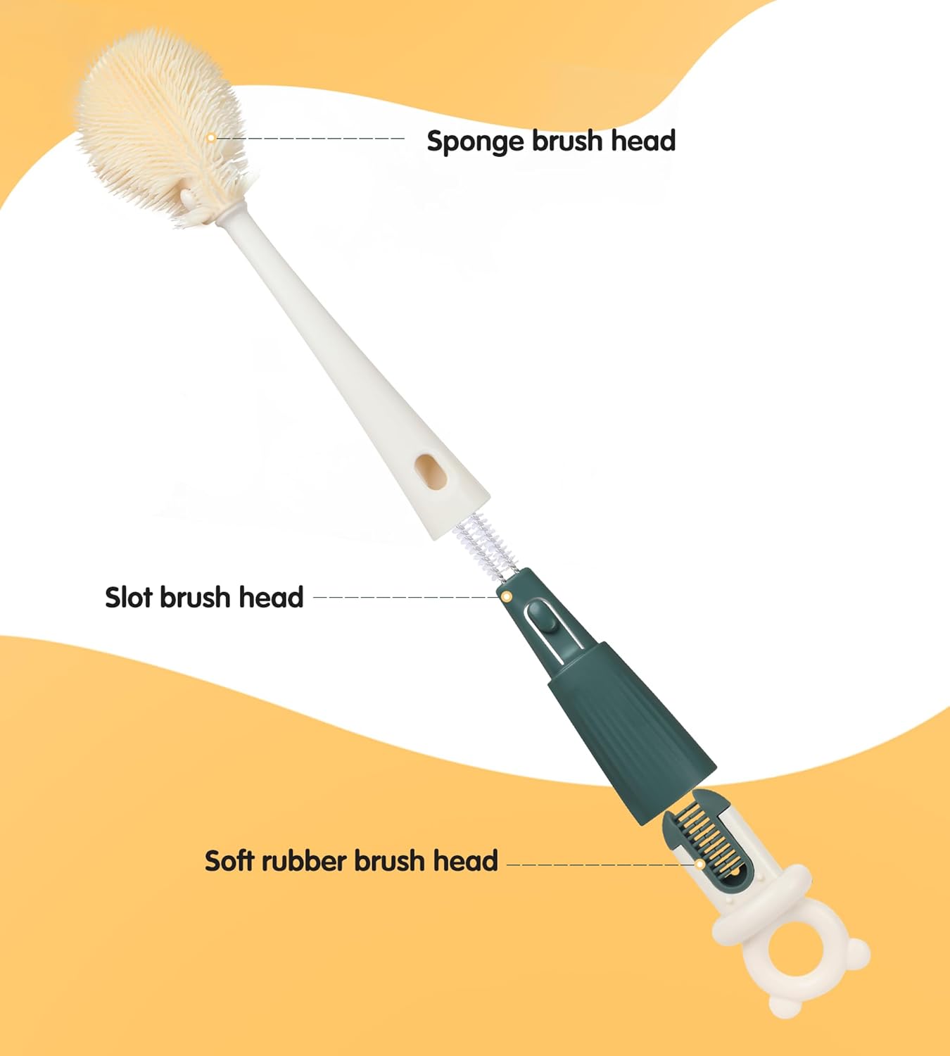 Long Handle Bottle Cleaning Brush Set, 4-in-1 Silicone Baby Bottle Cleaner Brush Kit, Multifunctional Water Bottles Washer for Travel, Baby Bottles, Breast Pump, Spout, Nipple & Straw