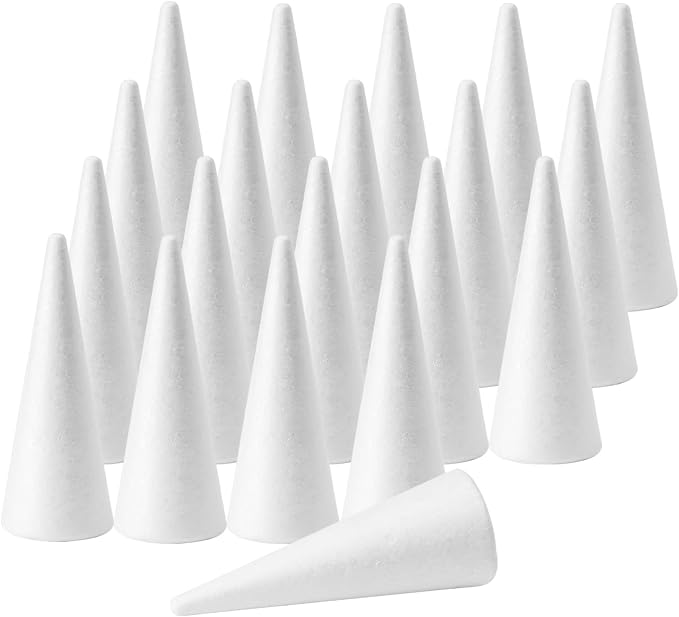FFchuanhe 20 PCS Craft Foam Cones, Polystyrene Cone Shaped Foam, Foam Tree Cones