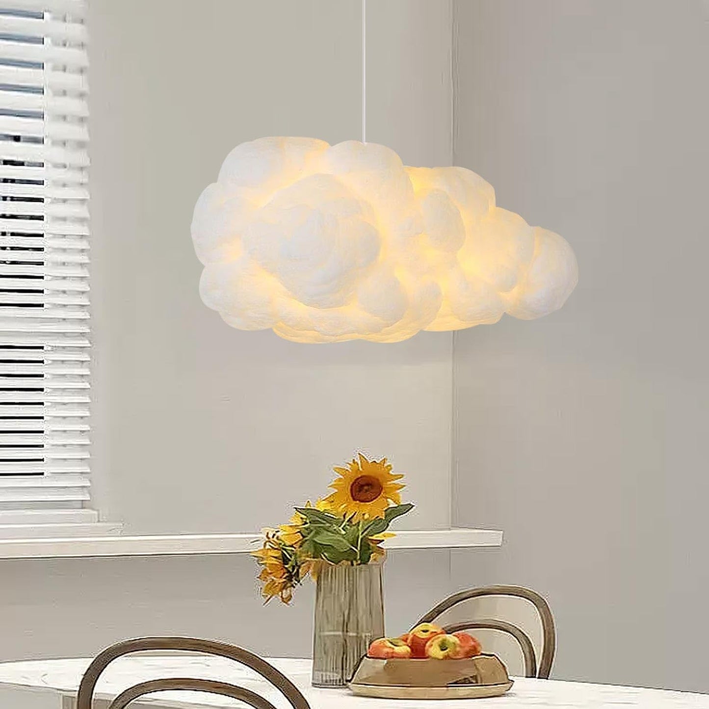 Cloud Pendant Hanging Light Fixture, Modern Fluffy Ceiling Lighting Chandelier, White Lamp Shade Lampshade for Children Girls Kids Living Room (35cmx20cm)