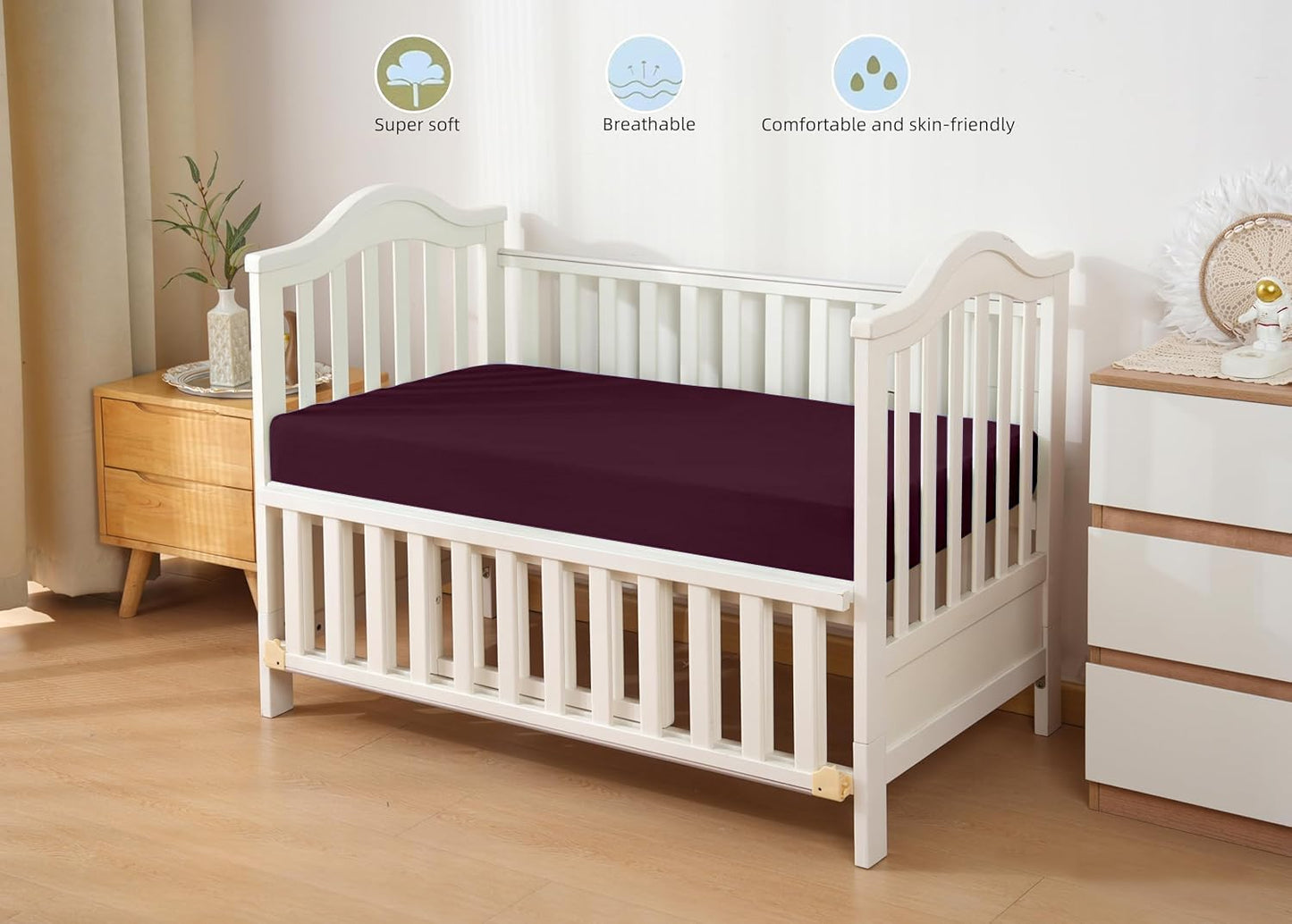 HBHLFZ Crib Sheets for Boys, Girls, 28x52 Inch Fitted Crib Sheet - 8 Inch Deep Pocketed Fixed Sheet - Soft and Comfortable Microfibre - Fits Standard cot and Toddler mattresses, Burgundy