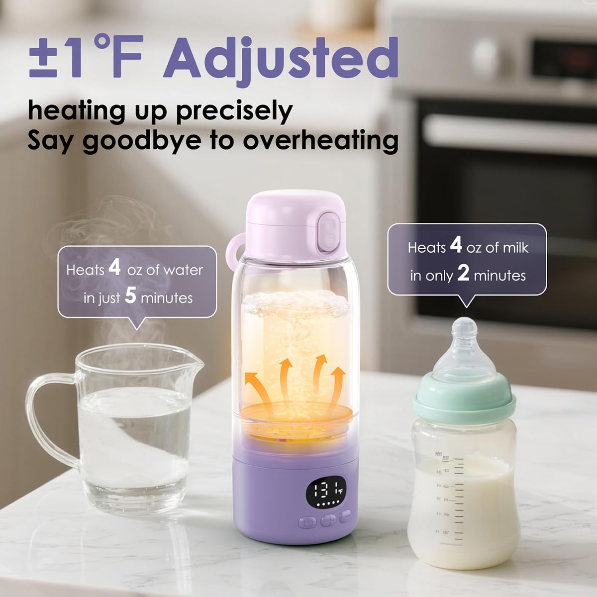 Portable Bottle Warmer 17oz Bottle Warmer for Travel, Fast Heating for Breast Milk Formula & Water, Long Battery Life &Large Capacity, Suitable for Baby Outdoor
