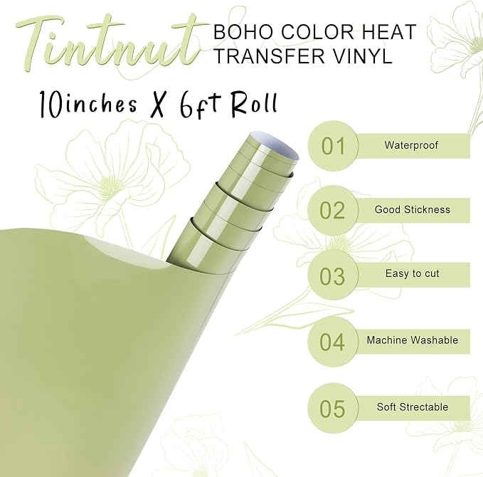 Tintnut Pear Green HTV Heat Transfer Vinyl, 10inx6ft Iron on Vinyl | Neutral