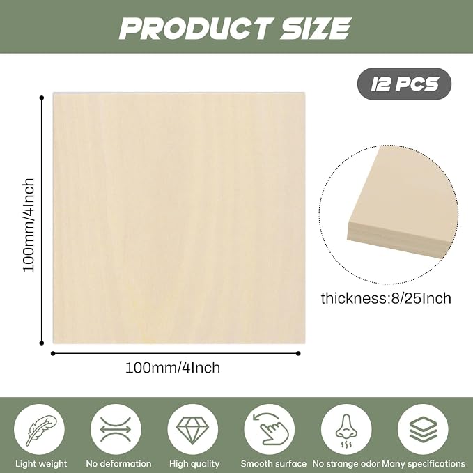 12 Pack Plywood Sheets, Unfinished Wood Boards Blanks