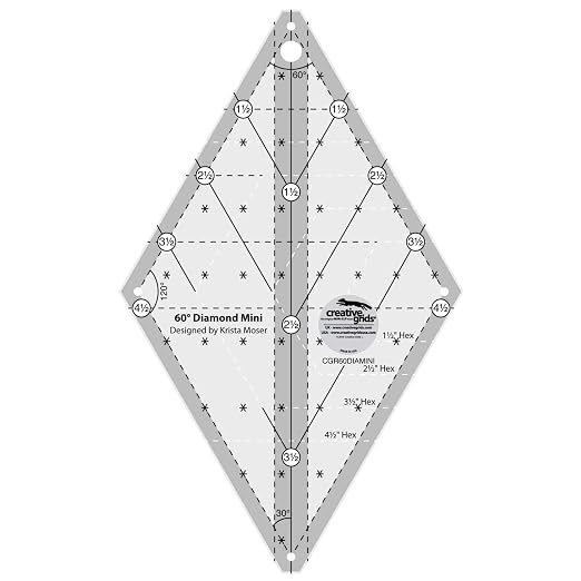 Creative Grids 60 Degree Mini Diamond Ruler – CGR60DIAMINI – Made in USA