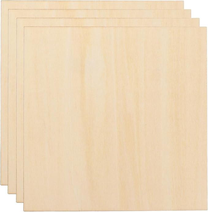 HARFINGTON 4pcs 2mm Basswood Plywood Sheets 6" x 6" x 3/32" Thin Unfinished