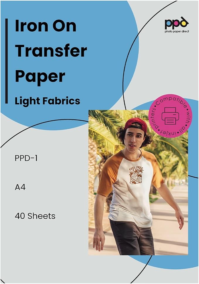 PPD 40 Sheets 8.5x11" Iron-on Heat Transfer Vinyl Paper Light Fabrics | Premium