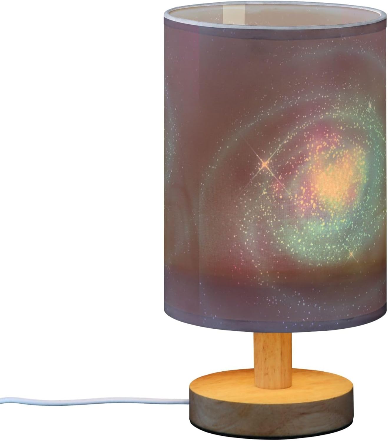 Spiral Galaxy Nebula Starry Night Sky Swirl Nightstand Desk Lamp with Wood Base Fabric Shade for Living Room Bedroom Kids Room Office