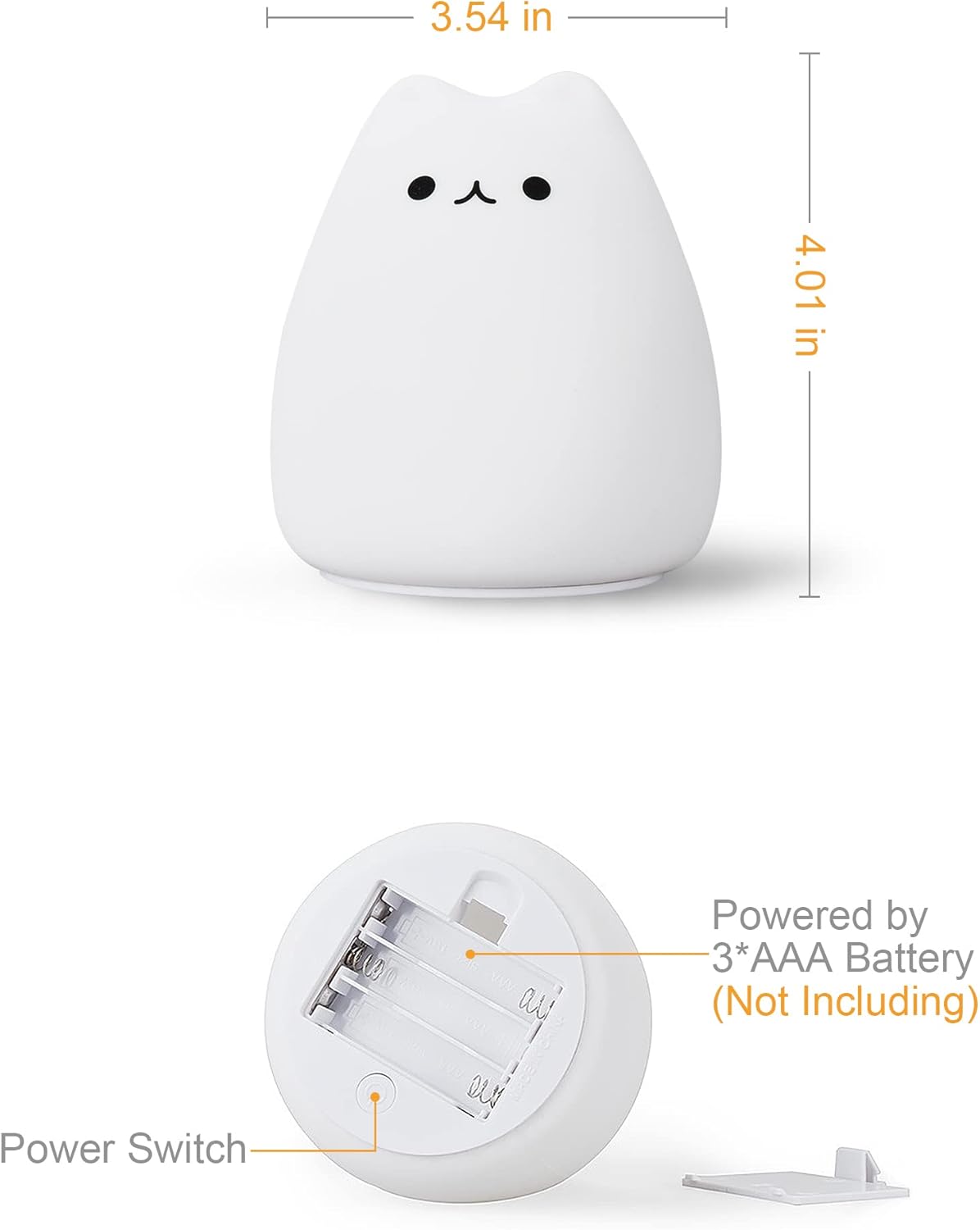LED Cat Night Light, Battery Powered Night Light for Kids, Silicone Multicolor Cute Lamp with Warm White and 7-Color Breathing Mode, Christmas Gifts for Kids, Baby, Children (Celebrity Cat)
