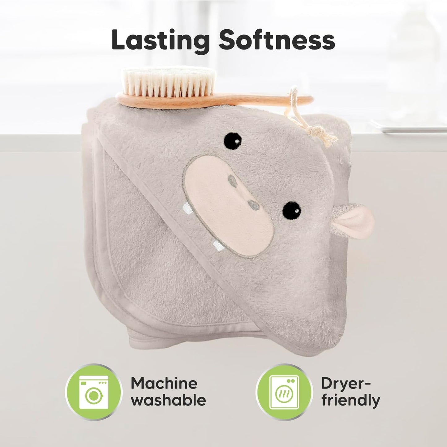 KeaBabies Hooded Baby Towel for Newborn - Viscose Derived from Bamboo Large Baby Bath Towels with Hood for Boys, Girls, Toddler, Extra Absorbent & Soft Newborn Bath Essentials (Hippo, Regular)