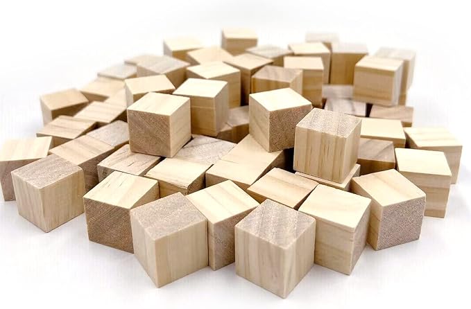 Wood Blocks for Crafts, Unfinished Wood Cubes, 2 cm Natural Wooden Blocks