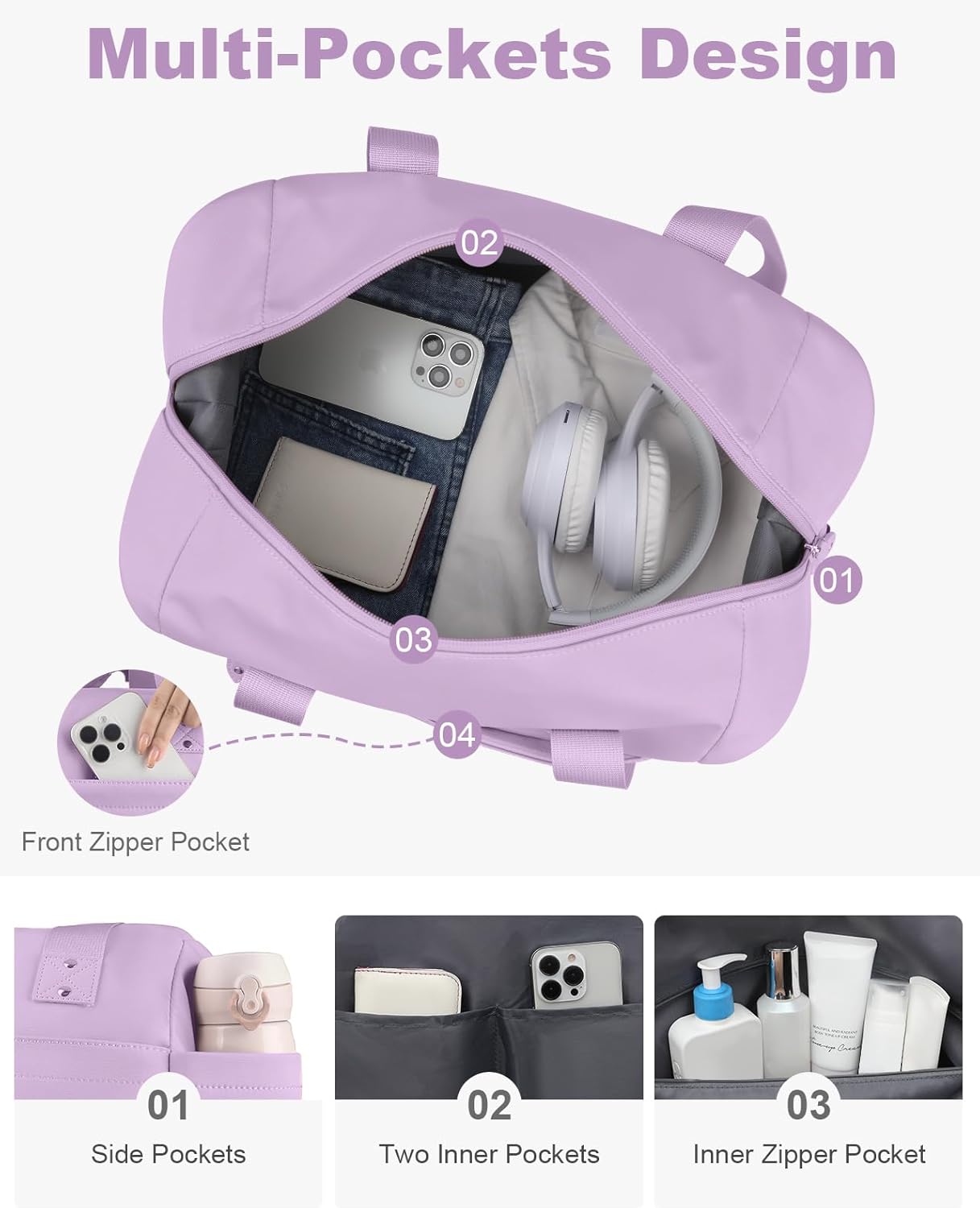 Travel Duffle Bag, Waterproof Weekender Overnight Hospital Bags for Women Men with Toiletry Bag Lightweight Carry on Personal Item Duffle Gym Bag for Travel, Airplanes, Sports
